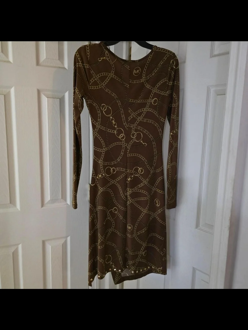 Michael Kors Brown Dress with Gold Chain Print - Long Sleeve